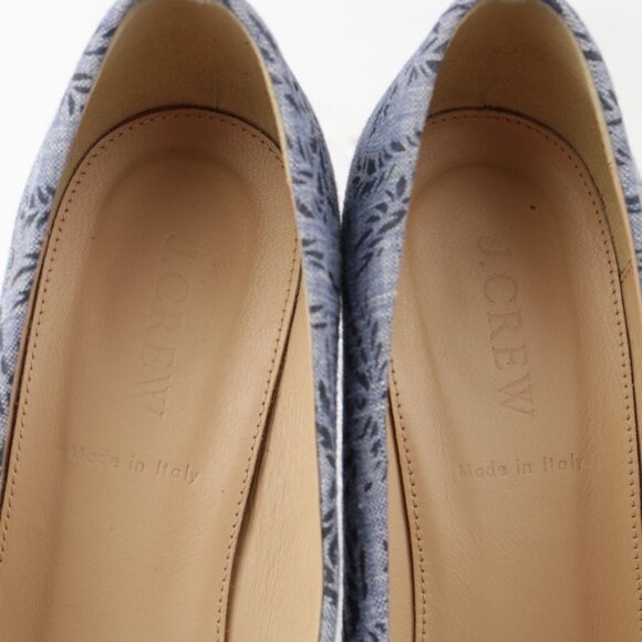 J Crew Womens Roxie Pump Size 8.5 Blue Satin Palm Tree Pointed Heel Shoes Italy - Picture 9 of 13